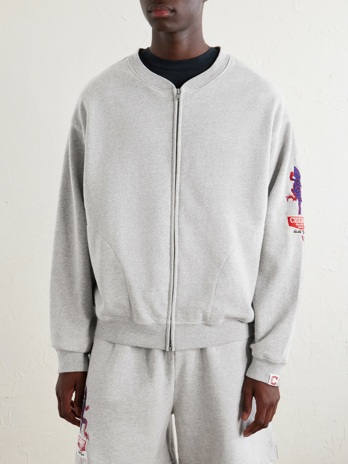 Cherry Los Angeles - Logo-Embroidered Cotton-Jersey Zip-Up Sweatshirt - Gray