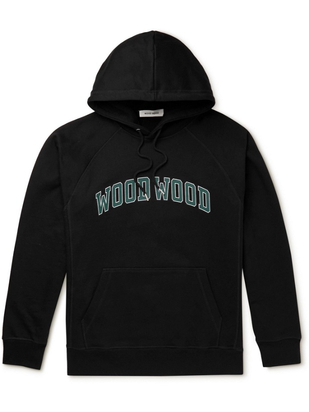 Photo: Wood Wood - Fred Logo-Print Organic Cotton-Jersey Hoodie - Black