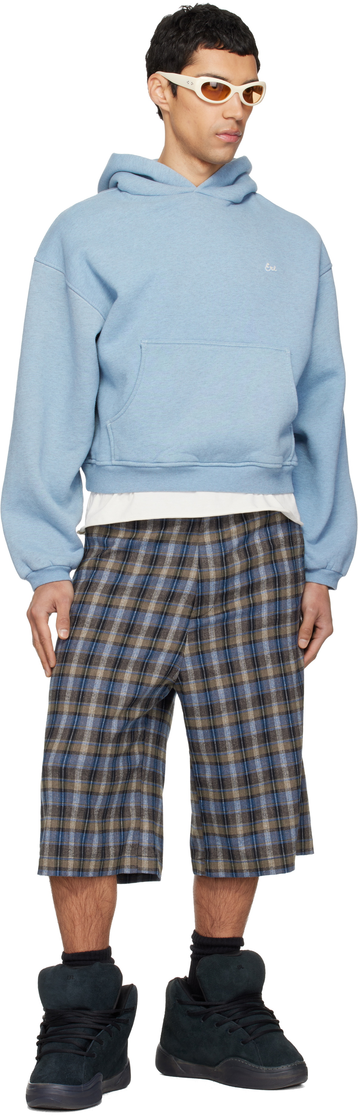 ERL Gray & Blue Check Shorts