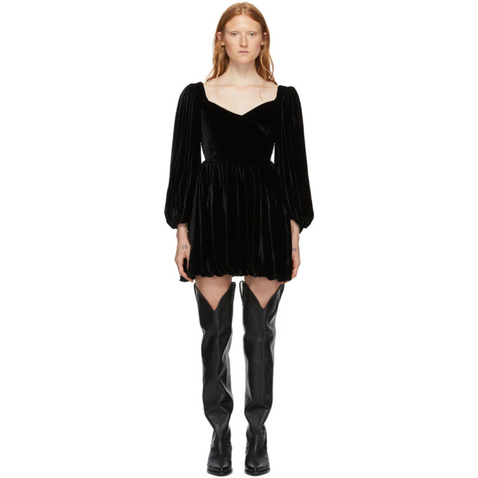 black velvet puff sleeve mini dress ASOS DESIGN quilted velvet puff sleeve smock mini dress in black