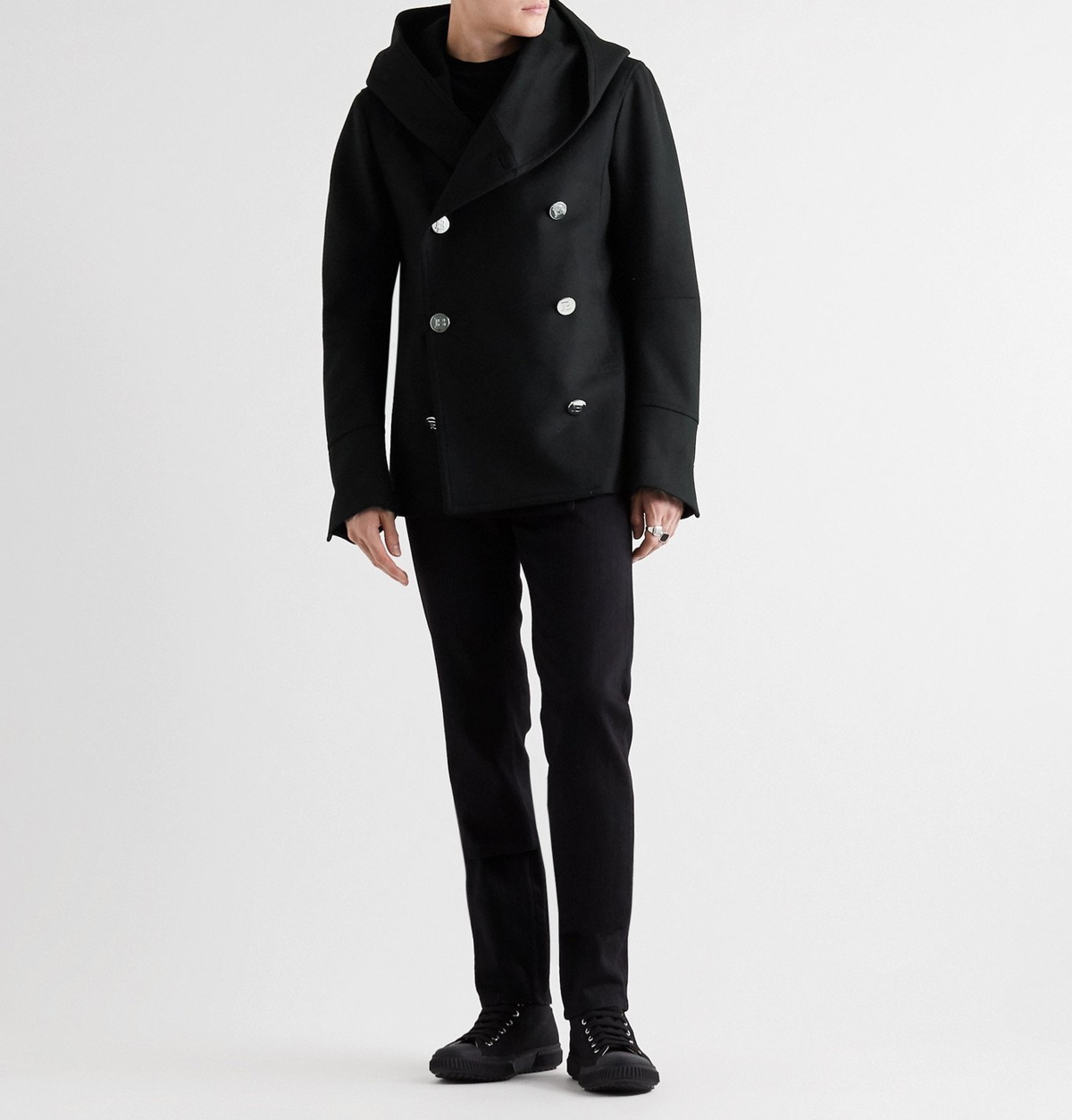 Louis Vuitton Monogram-embellished Regular-fit Wool-blend Pea Coat in Black