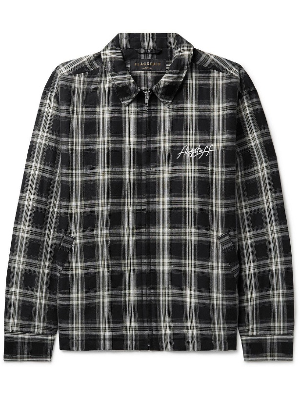 Photo: Flagstuff - Logo-Embroidered Checked Linen-Blend Zip-Up Jacket - Black