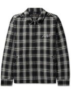 Flagstuff - Logo-Embroidered Checked Linen-Blend Zip-Up Jacket - Black