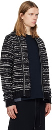 sacai Black & White Mix Knit Blouson Cardigan
