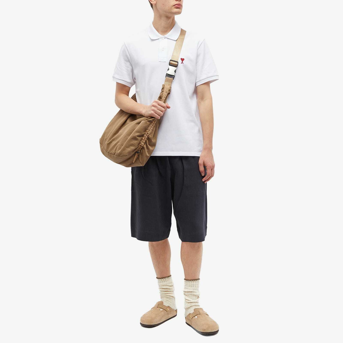 AMI Paris Men's Small A Heart Polo Shirt in White
