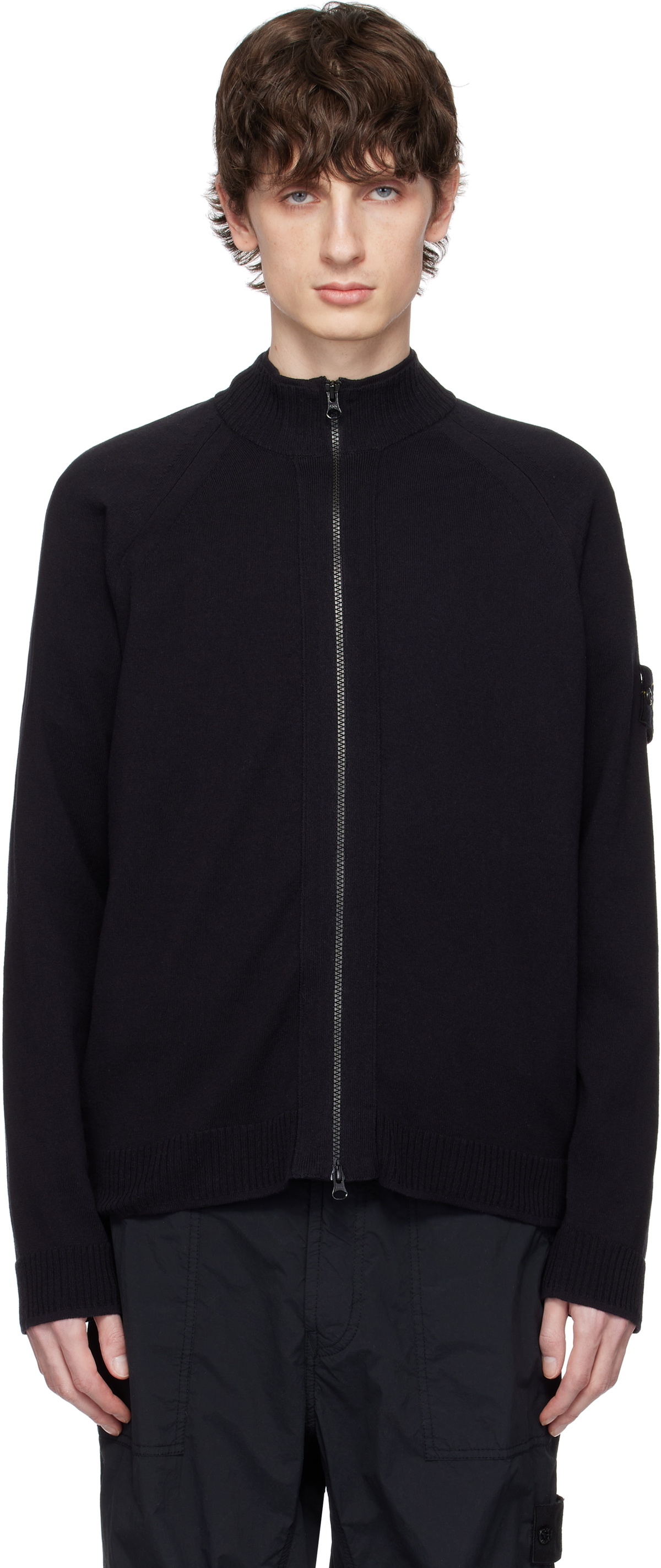 Stone Island Navy Light Raw Hand Organic Cotton Cardigan Stone Island