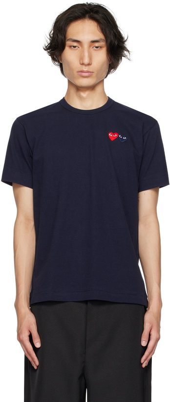 Photo: COMME des GARÇONS PLAY Navy Double Heart T-Shirt