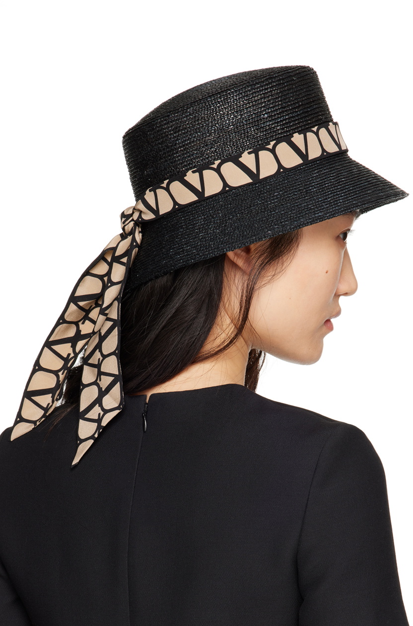 Valentino Garavani Black Straw Beach Hat Valentino Garavani