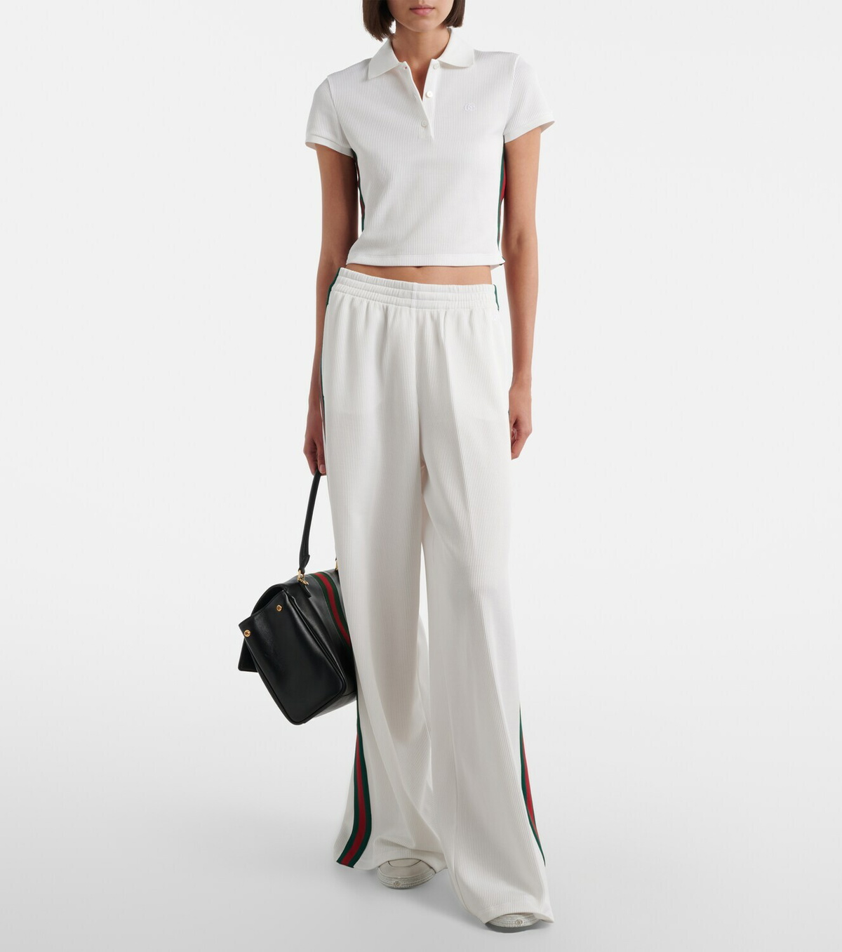 Gucci Web Stripe ribbed-knit cropped polo shirt