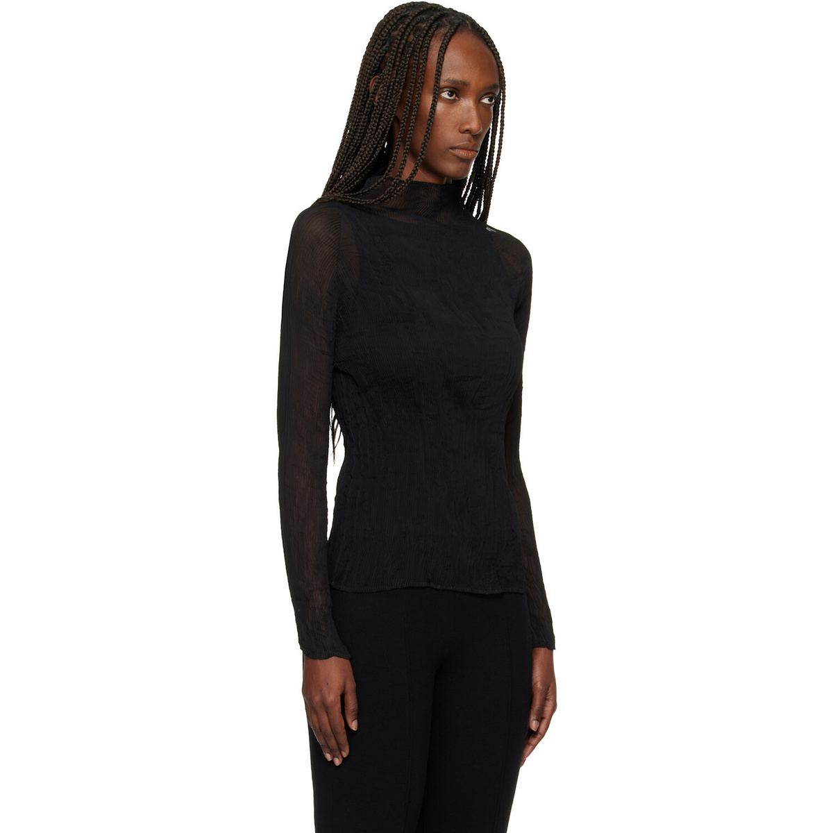 ISSEY MIYAKE Black Chiffon Twist Top