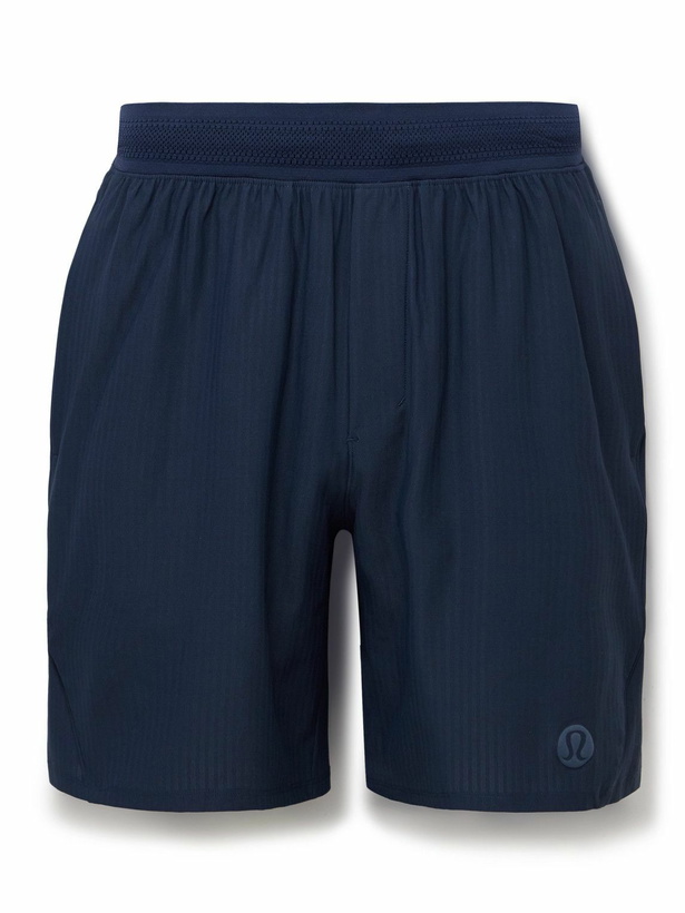 Photo: Lululemon - Straight-Leg 7&quot; Striped Recycled-Mesh Tennis Shorts - Blue