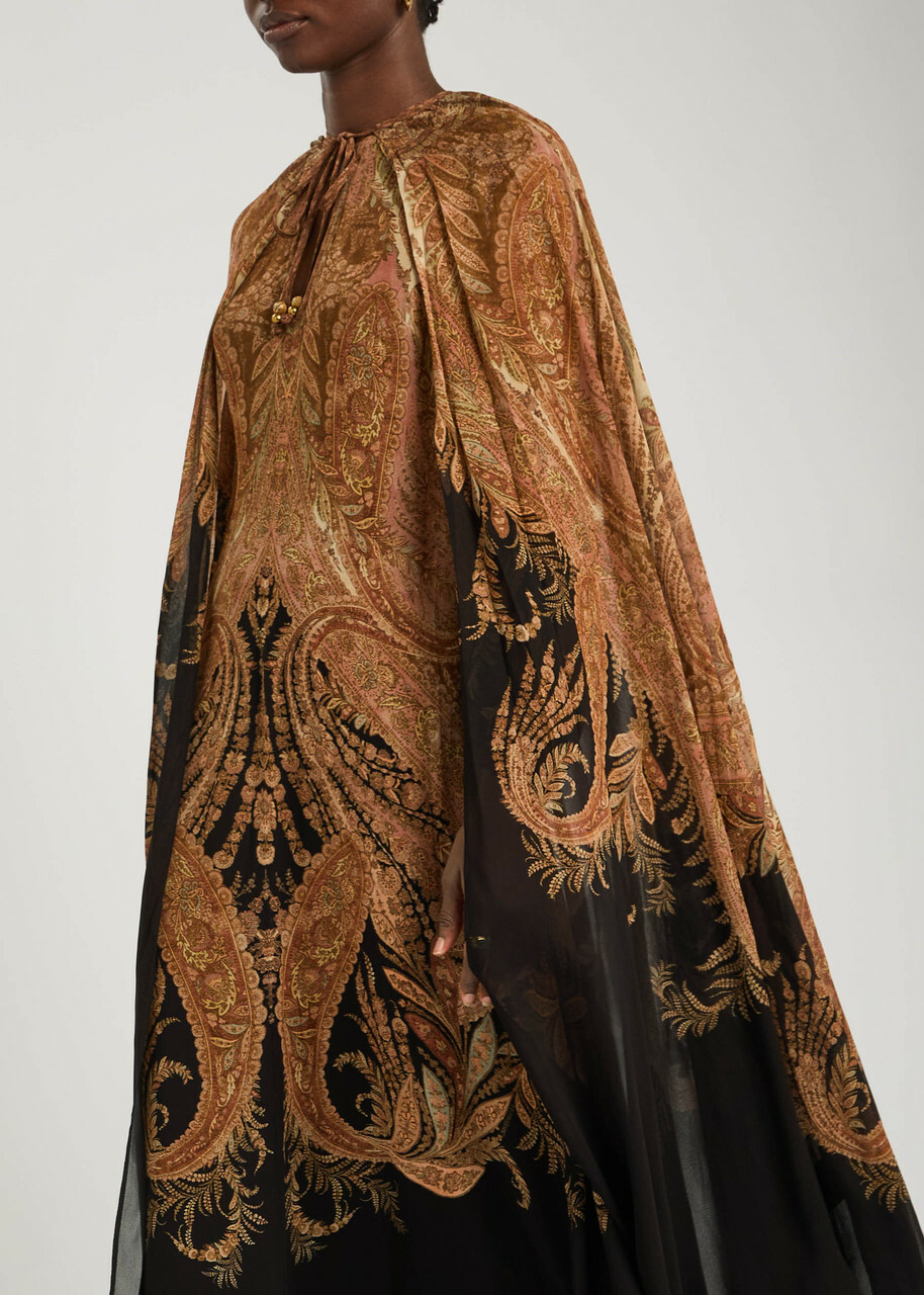 Zimmermann Hypnotic Cape-effect Chiffon Maxi Dress Multi Print