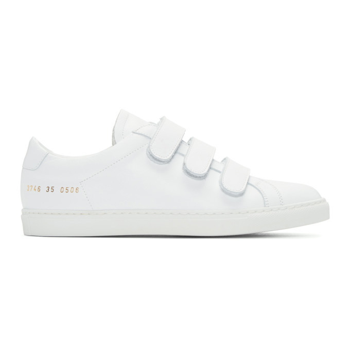 Photo: Woman by Common Projects White Achilles Three Strap Sneakers