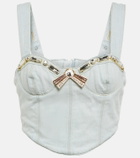 Area - Crystal-embellished denim crop top