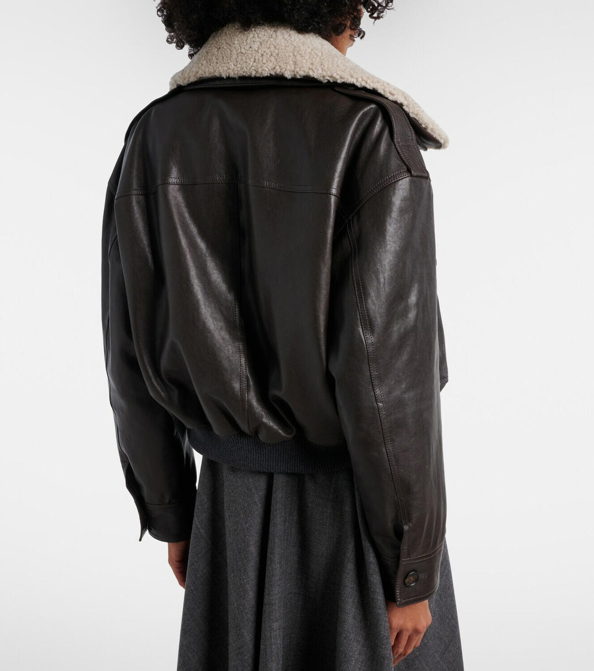Brunello Cucinelli Shearling-trimmed leather bomber jacket
