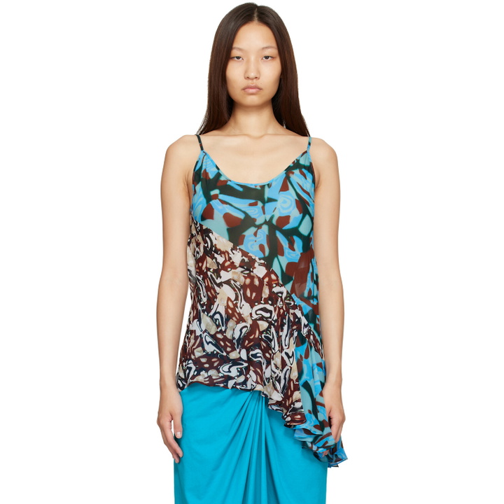 Photo: Dries Van Noten Blue & Brown Viscose Slip Top