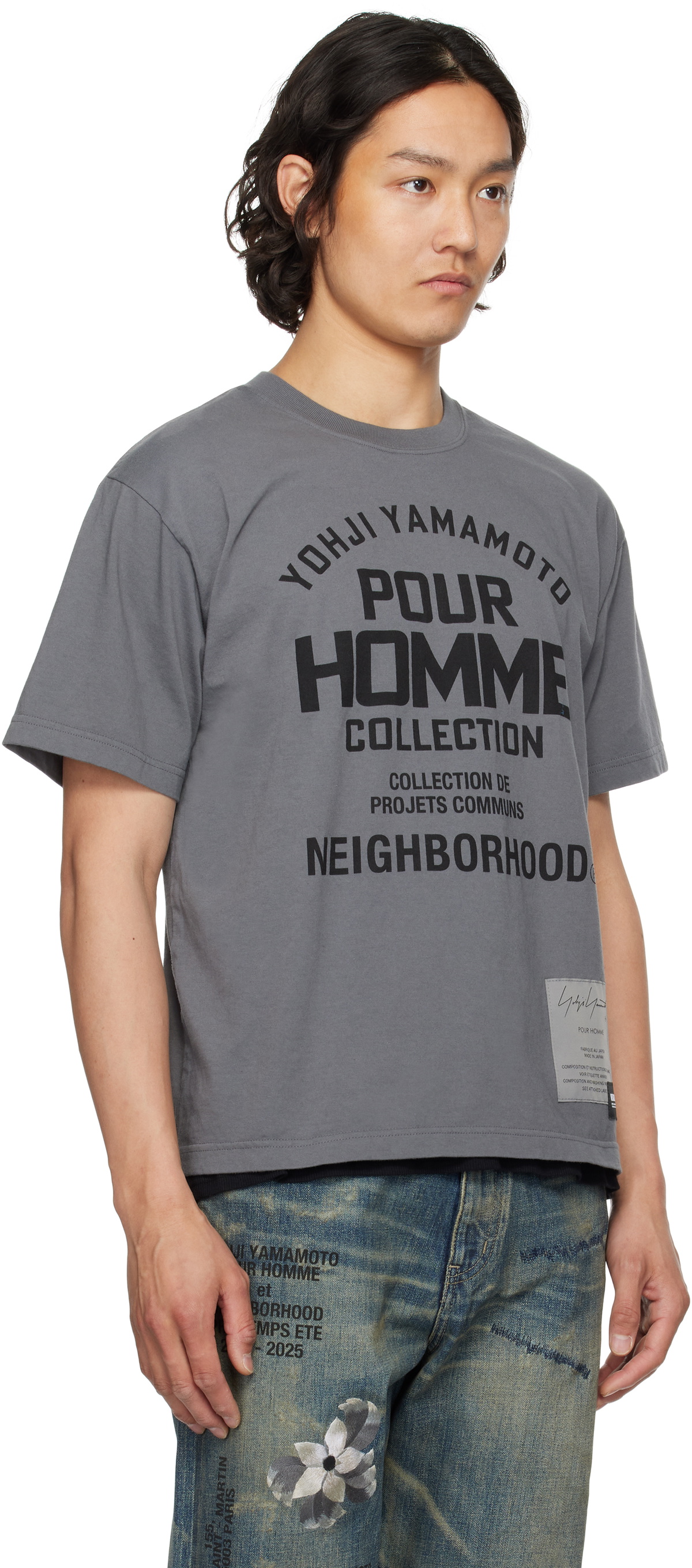 YOHJI YAMAMOTO Gray NEIGHBORHOOD Edition SS Tee-2 T-shirt