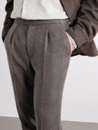 Zegna - Tapered Herringbone Wool and Cashmere-Blend Trousers - Brown