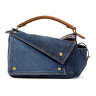 Loewe Tan and Blue Medium Denim Puzzle Pockets Bag