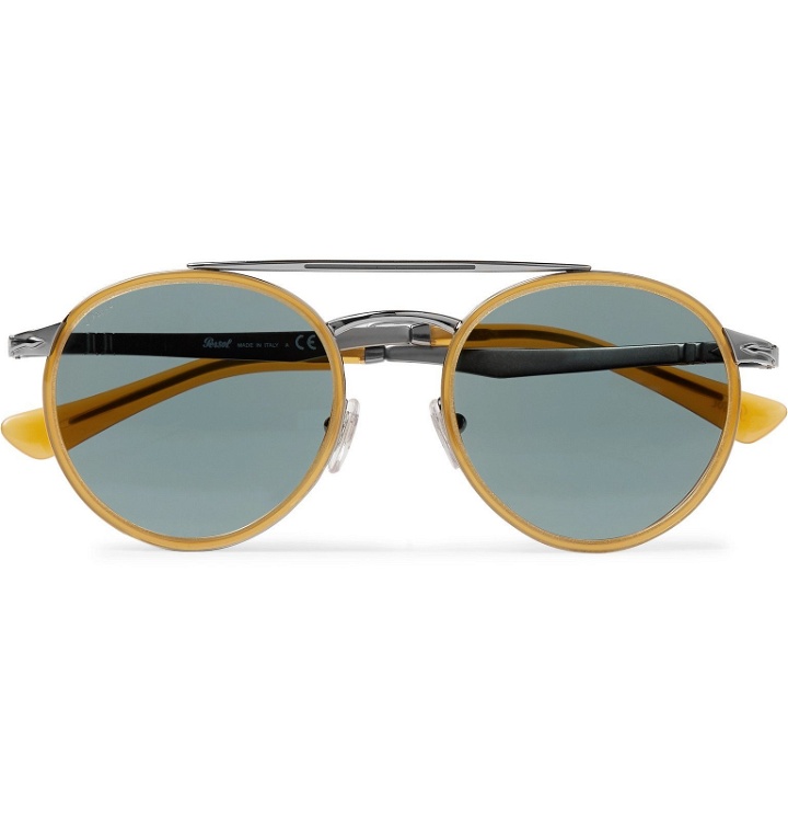 Photo: Persol - Round-Frame Acetate and Silver-Tone Sunglasses - Yellow