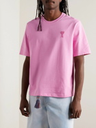 AMI PARIS - Logo-Embroidered Cotton-Jersey T-Shirt - Pink