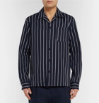 A.P.C. - Camp-Collar Striped Cotton and Wool-Blend Shirt - Men - Navy