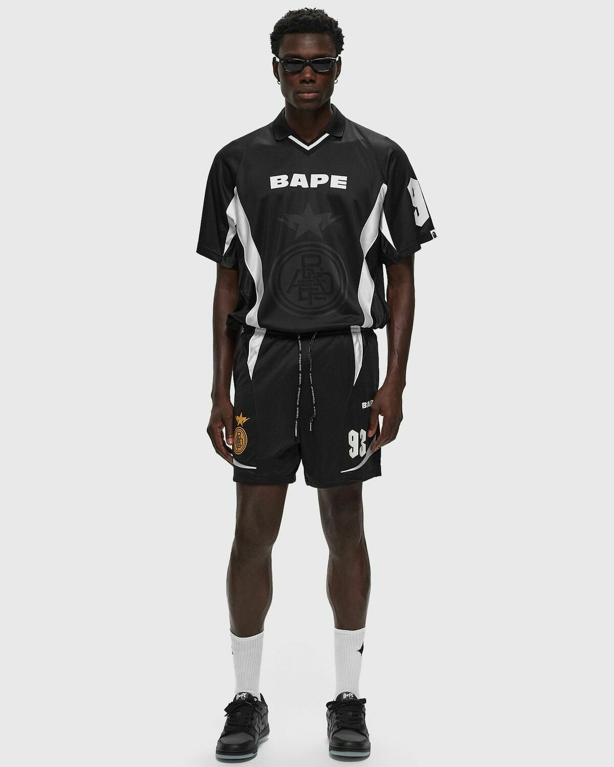 A Bathing Ape Multi Logo Relaxed Fit Soccer Shorts Black Sport