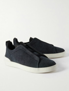 Zegna - Leather-Trimmed Canvas Slip-On Sneakers - Blue