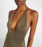 Roberto Cavalli Ribbed-knit lamé maxi dress
