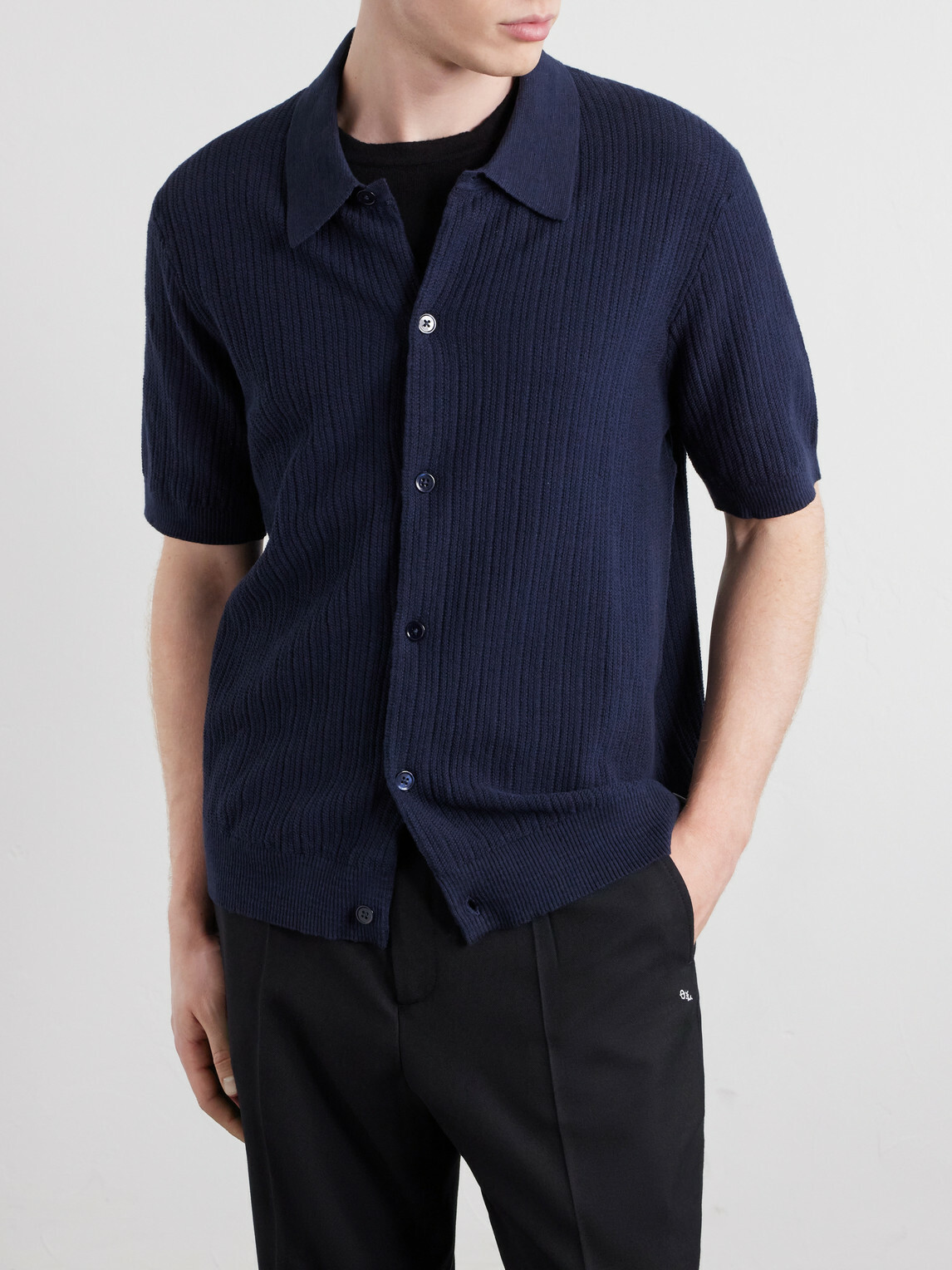 NN07 - Nolan 6695 Textured-Knit Organic Cotton Shirt - Blue