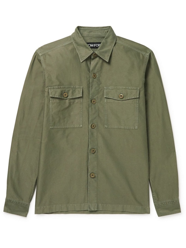 Photo: TOM FORD - Garment-Dyed Cotton-Twill Shirt Jacket - Green