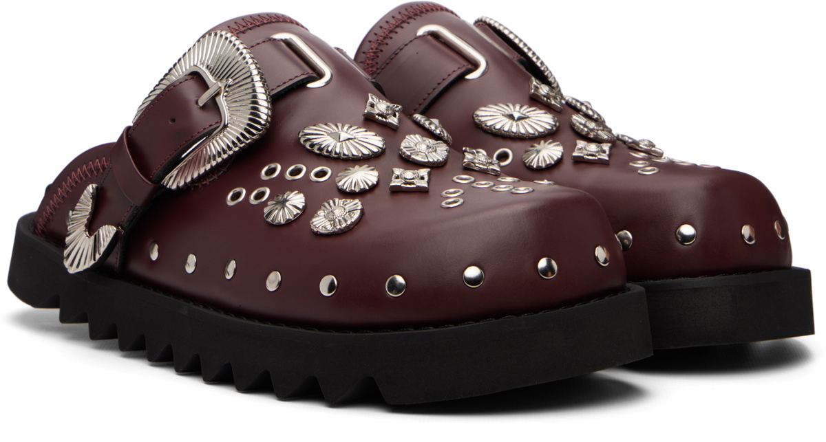 Toga Virilis SSENSE Exclusive Burgundy Eyelet Metal Sabot Slip-on Loafers