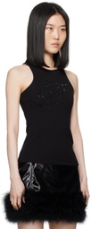 Blumarine Black Crystal-Cut Logo Tank Top