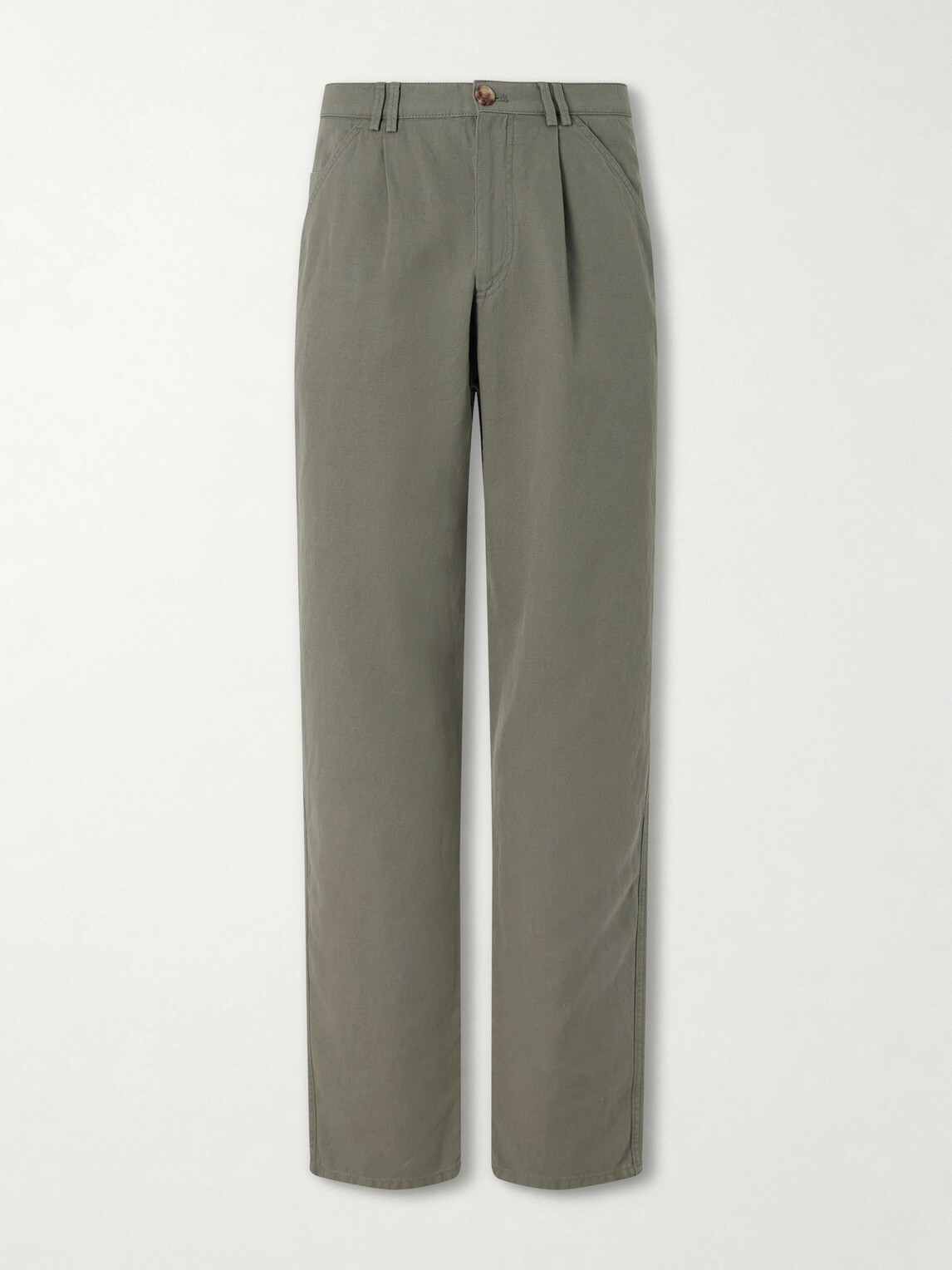 Brunello Cucinelli - Straight-Leg Pleated Cotton and Linen-Blend Trousers - Green
