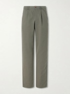Brunello Cucinelli - Straight-Leg Pleated Cotton and Linen-Blend Trousers - Green