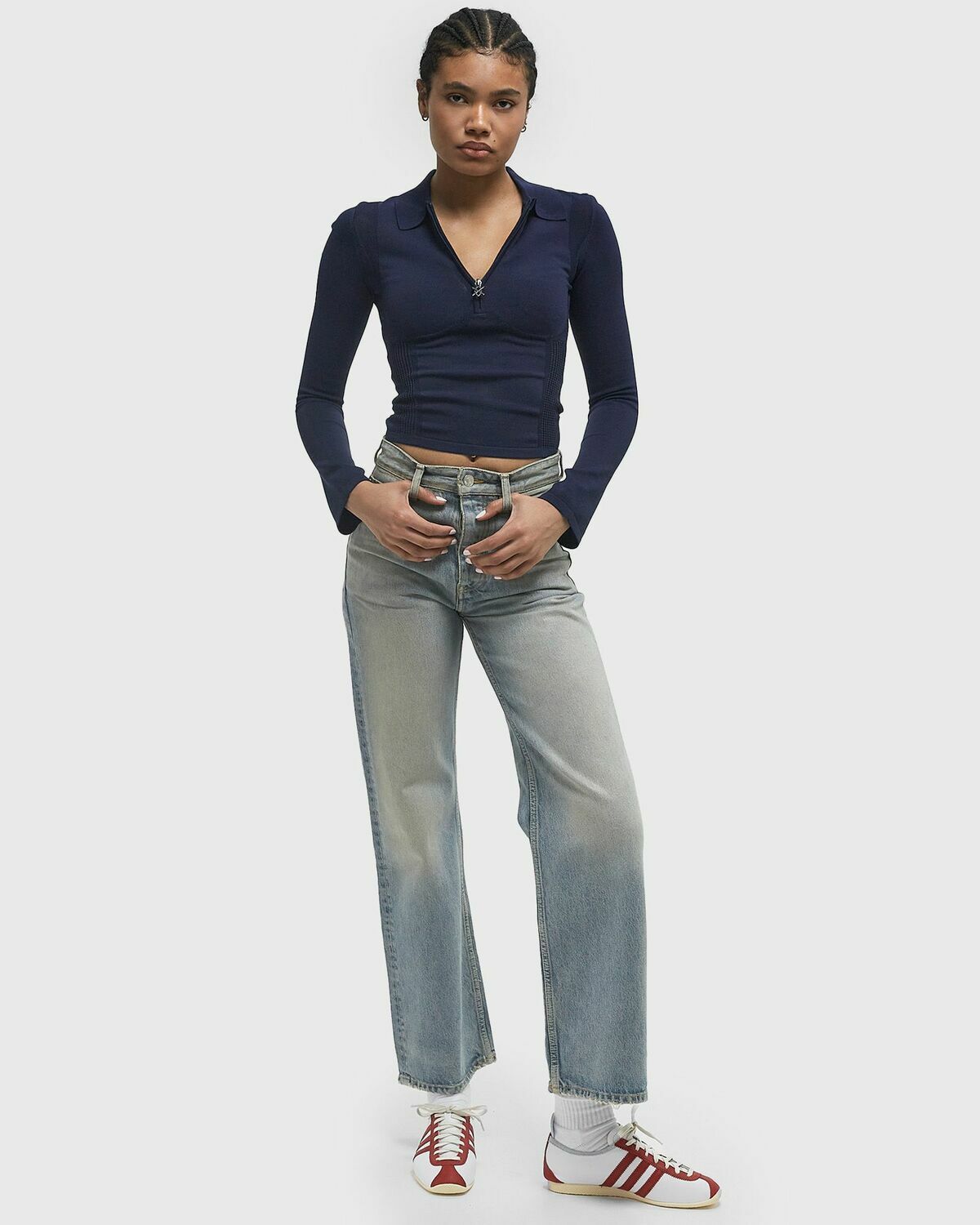 Daily Paper Zip knit polo ls Blue Womens Top