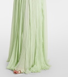 Marmar Halim Pleated scarf-detail silk georgette gown