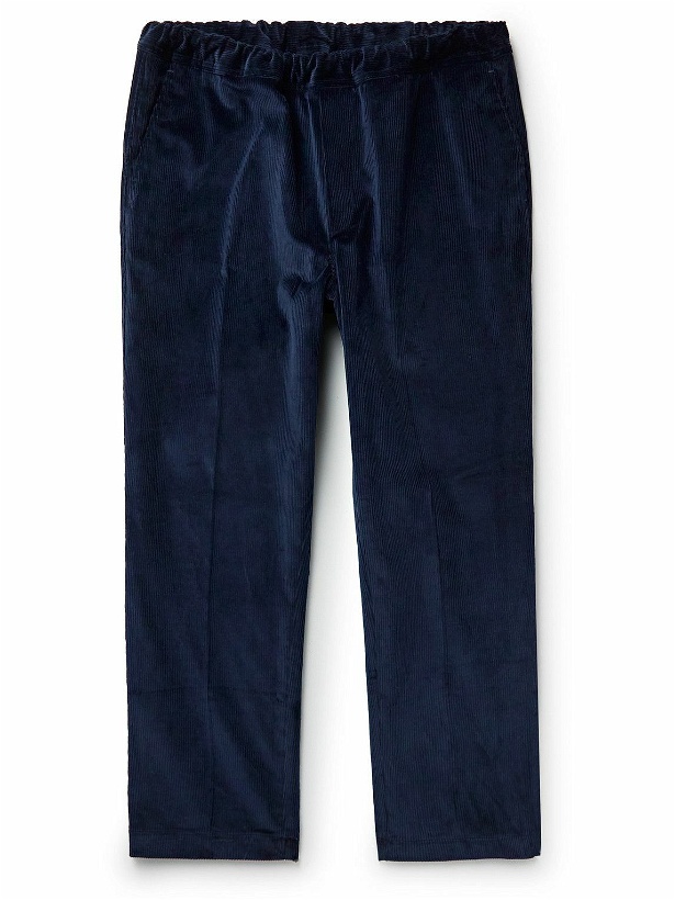 Photo: Richard James - Tapered Cropped Pleated Cotton-Corduroy Trousers - Blue