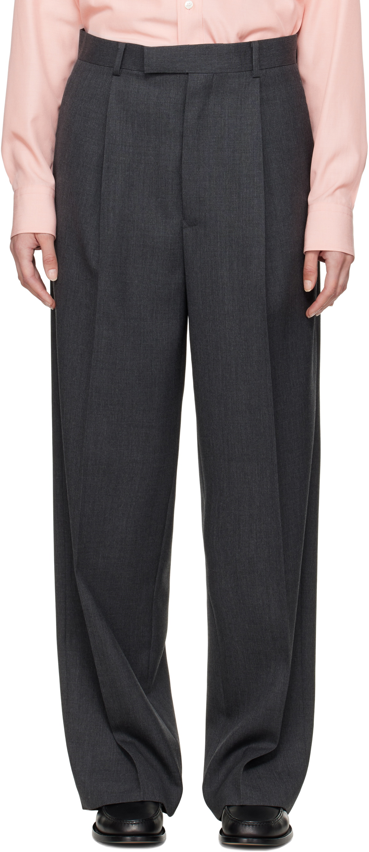 AURALEE Gray Wool Kid Mohair Hop Sack One-Tuck Trousers Auralee