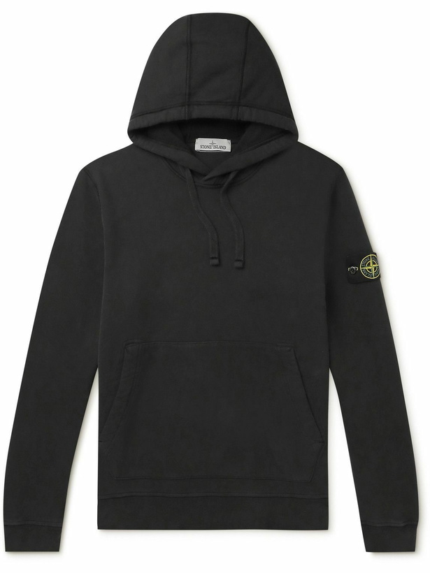 Photo: Stone Island - Logo-Appliquéd Cotton-Jersey Hoodie - Black