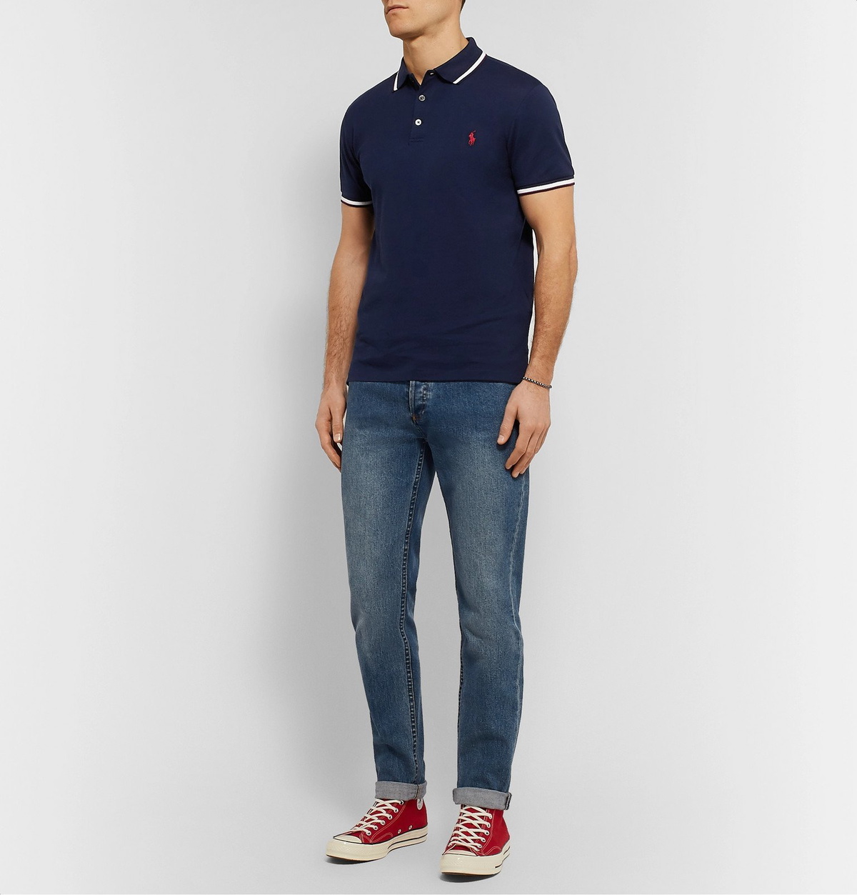 Slim-Fit Contrast-Tipped Cotton-Piqué Polo Shirt