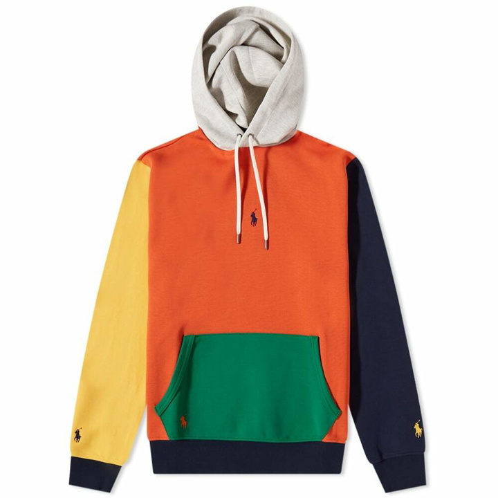 Photo: Polo Ralph Lauren Men's Funmix Panel Centre Logo Popover Hoody in College Orange Multi