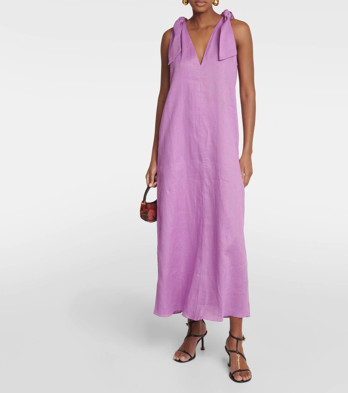 strapless open back dress Women's Linen Maxi Dress White