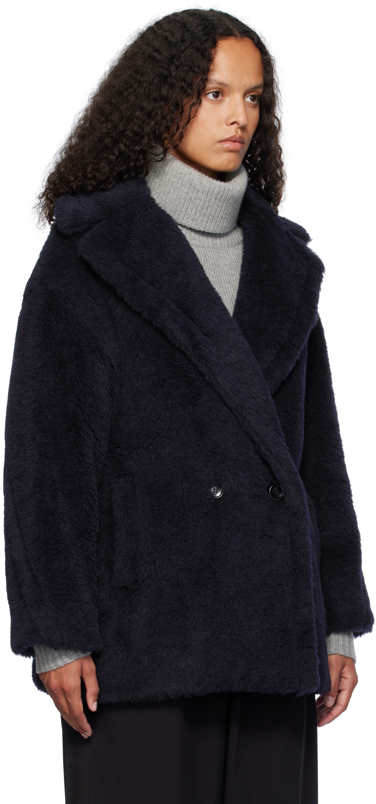 Max Mara Navy Olga Short Faux-Fur Coat Max Mara