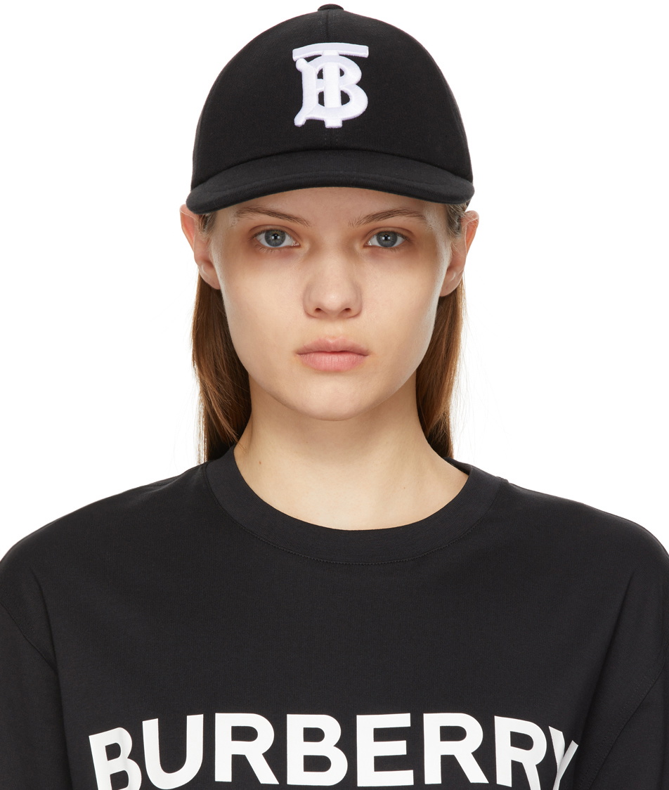 Burberry Black Cotton Jersey Monogram Baseball Cap Burberry