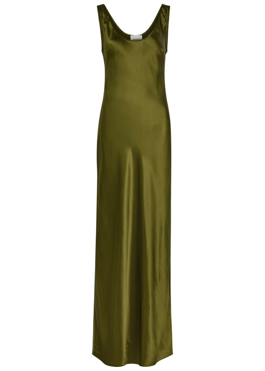 Reformation Pamela Silk Maxi Slip Dress Green