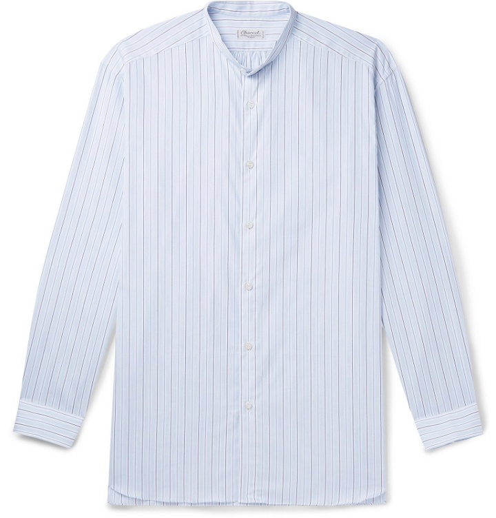 Photo: Charvet - Grandad-Collar Striped Cotton-Poplin Shirt - Blue