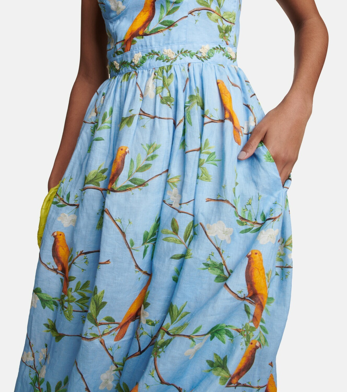Agua by Agua Bendita Acacias Aves printed linen midi dress