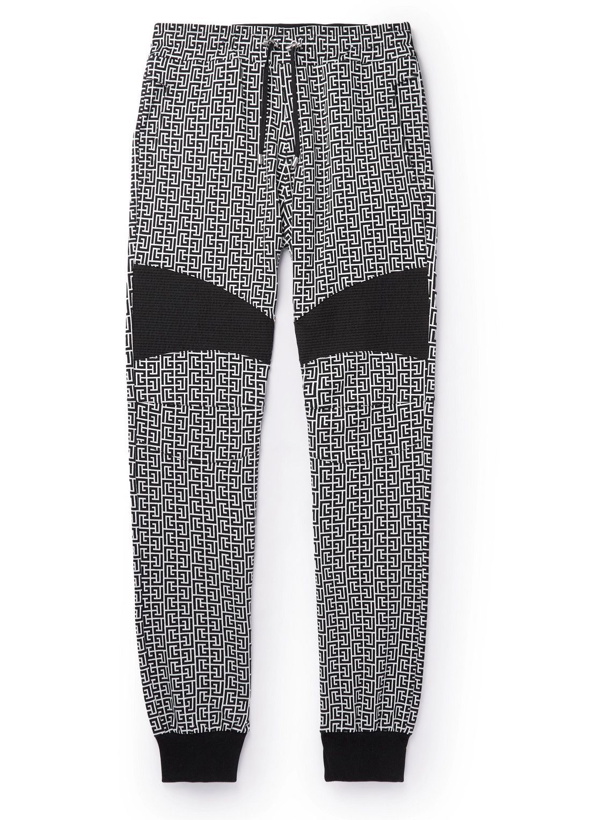 Photo: Balmain - Tapered Monogrammed Stretch Cotton-Jersey Sweatpants - Black