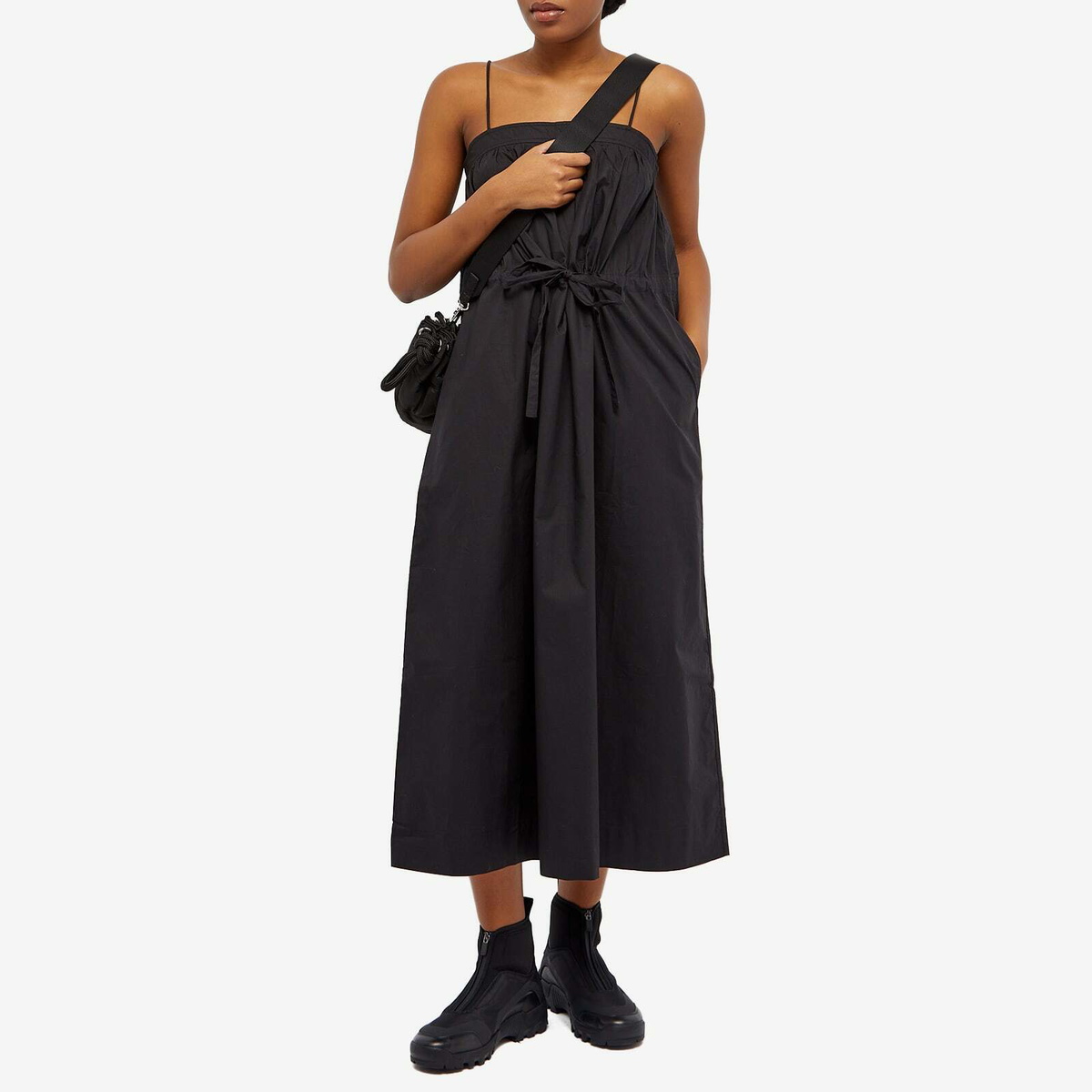 GANNI Women's Cotton Poplin Maxi Strap Dress in Black GANNI